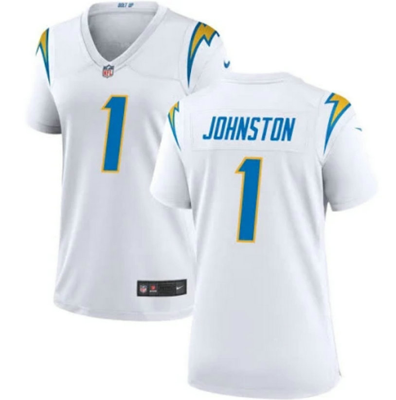 Women's Los Angeles Chargers #1 Quentin Johnston White Stitched Game Jersey