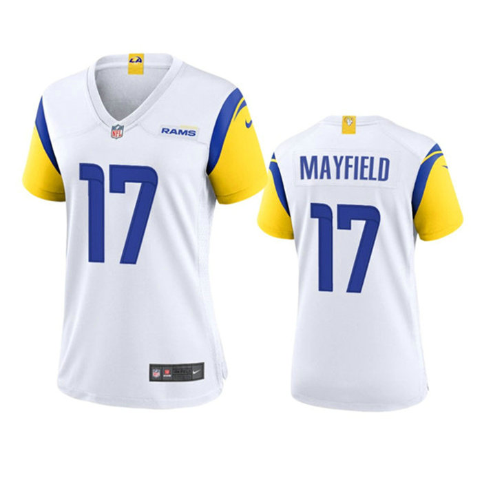 Women's Los Angeles Rams #17 Baker Mayfield White Stitched Game Jersey