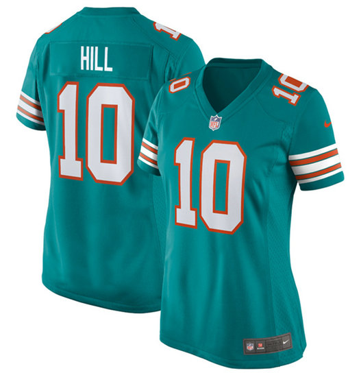Women's Miami Dolphins #10 Tyreek Hill Aqua Color Rush Stitched Jersey