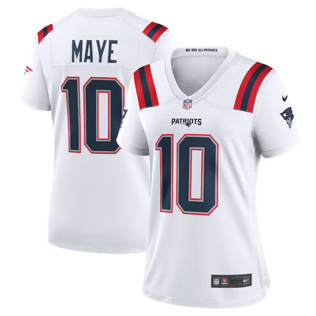 Women's New England Patriots #10 Drake Maye 2024 Draft White Stitched Jersey