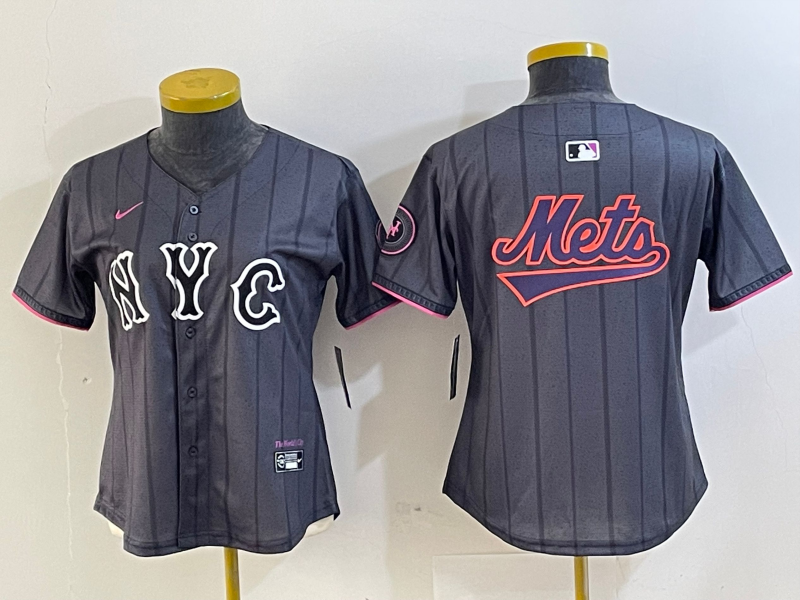 Women's New York Mets Team Big Logo Graphite 2024 City Connect Limited Stitched Baseball Jersey