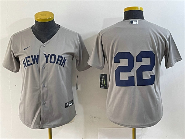 Women's New York Yankees #22 Juan Soto Grey Cool Base Stitched Jersey