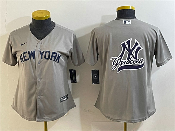 Women's New York Yankees Gray Team Big Logo Cool Base Stitched Jersey 1