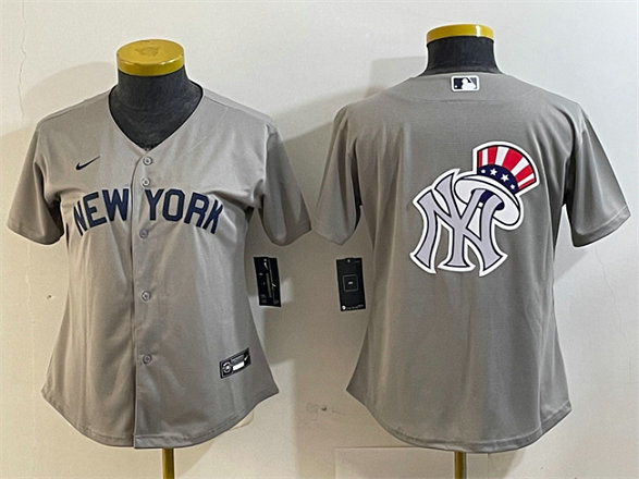 Women's New York Yankees Gray Team Big Logo Cool Base Stitched Jersey2