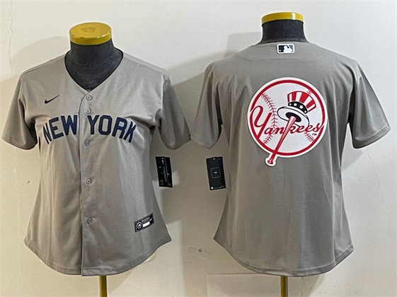 Women's New York Yankees Gray Team Big Logo Cool Base Stitched Jersey 3