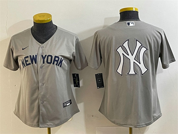 Women's New York Yankees Gray Team Big Logo Cool Base Stitched Jersey 4