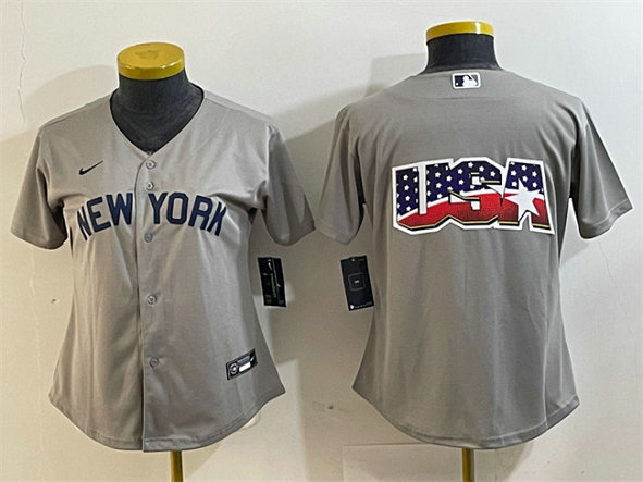 Women's New York Yankees Gray Team Big Logo Cool Base Stitched Jersey 5