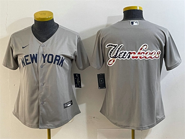 Women's New York Yankees Gray Team Big Logo Cool Base Stitched Jersey