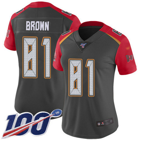 Women's Nike Buccaneers #81 Antonio Brown Gray Women's Stitched NFL Limited Inverted Legend 100th Season Jersey
