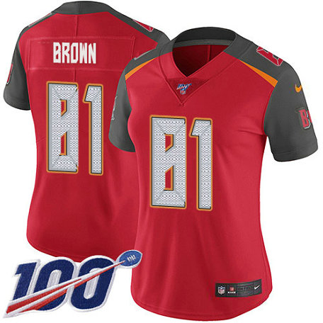 Women's Nike Buccaneers #81 Antonio Brown Red Team Color Women's Stitched NFL 100th Season Vapor Untouchable Limited Jersey