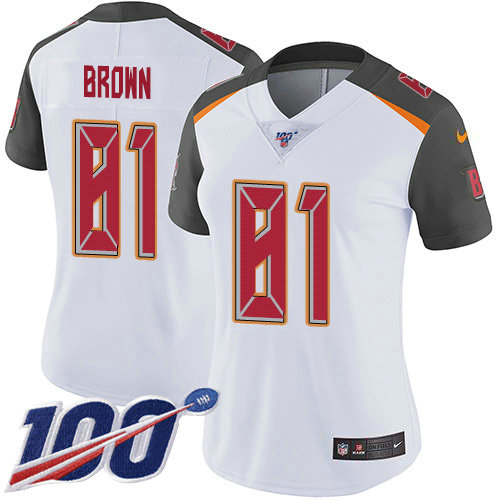 Women's Nike Buccaneers #81 Antonio Brown White Women's Stitched NFL 100th Season Vapor Untouchable Limited Jersey