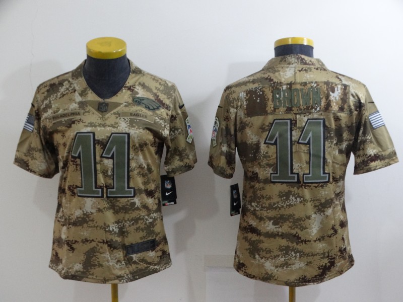 Women's Philadelphia Eagles #11 A. J. Brown Camo Salute To Service Limited Stitched Football Jersey