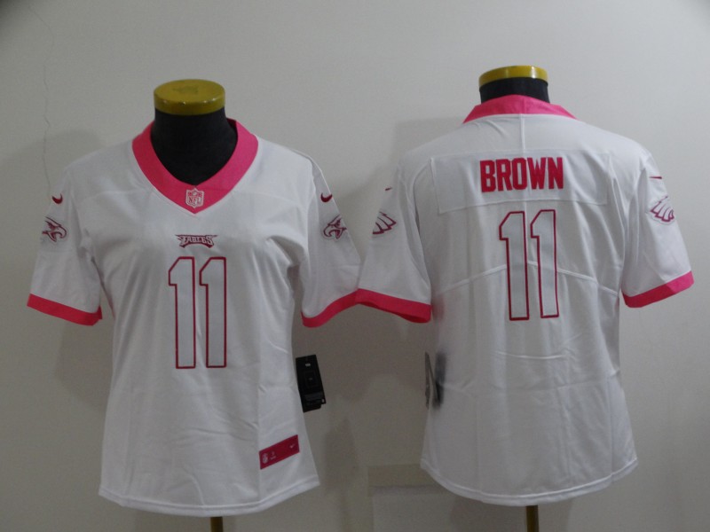 Women's Philadelphia Eagles #11 A. J. Brown Pink White Stitched Football Jersey