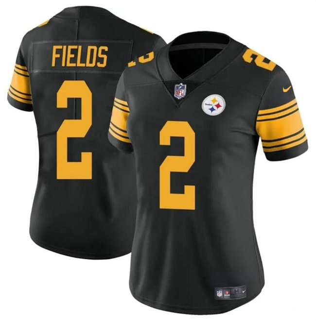 Women's Pittsburgh Steelers #2 Justin Fields Black Color Rush Stitched Football Jersey