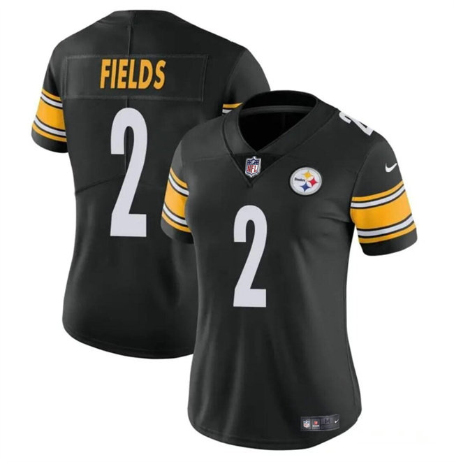 Women's Pittsburgh Steelers #2 Justin Fields Black Vapor Stitched Football Jersey