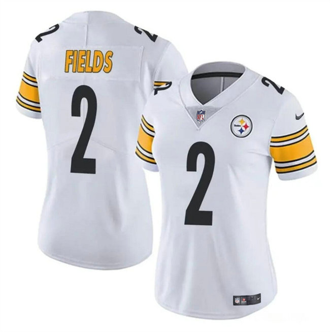 Women's Pittsburgh Steelers #2 Justin Fields White Vapor Stitched Football Jersey