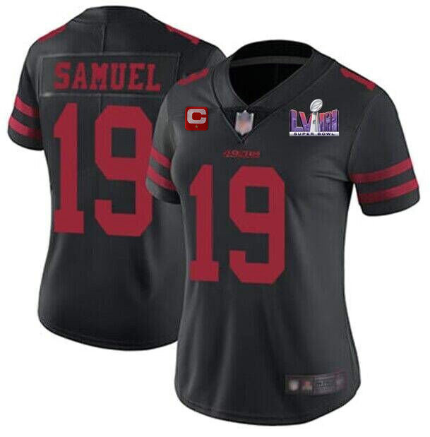 Women's San Francisco 49ers #19 Deebo Samuel Black Super Bowl LVIII Patch And 1-star C Patch Vapor Untouchable Limited Stitched Jersey