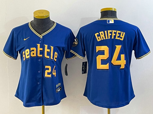 Women's Seattle Mariners #24 Ken Griffey Jr. Royal 2023 City Connect With Patch Stitched Baseball Jersey