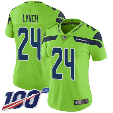 Women's Seattle Seahawks #24 Marshawn Lynch Limited Green Rush Vapor Untouchable 100th Season Football Jersey