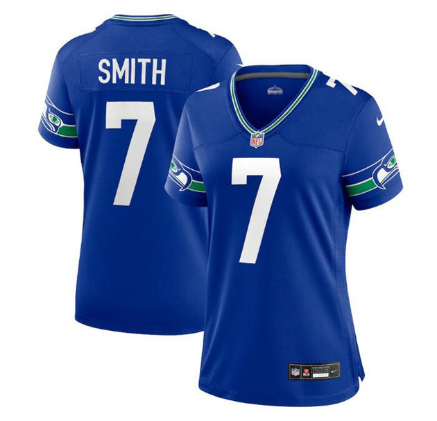 Women's Seattle Seahawks #7 Geno Smith Royal Throwback Player Stitched Game Jersey