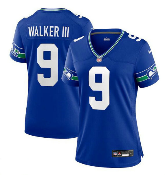 Women's Seattle Seahawks #9 Kenneth Walker III Royal Throwback Player Stitched Game Jersey
