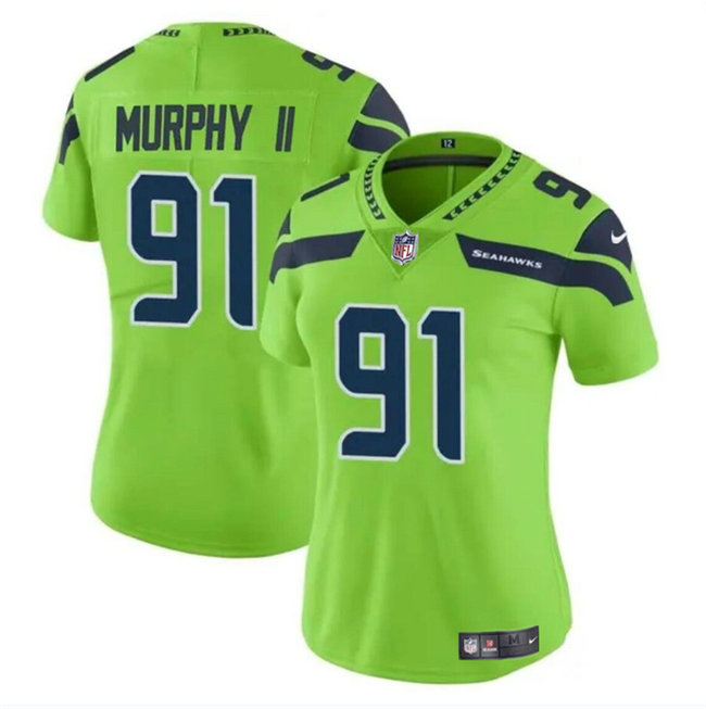 Women's Seattle Seahawks #91 Byron Murphy II 2024 Draft Green Vapor Limited Stitched Football Jersey