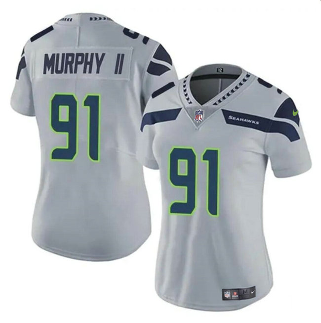 Women's Seattle Seahawks #91 Byron Murphy II 2024 Draft Grey Vapor Limited Stitched Football Jersey