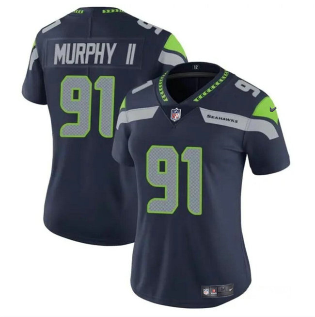 Women's Seattle Seahawks #91 Byron Murphy II 2024 Draft Navy Vapor Limited Stitched Football Jersey