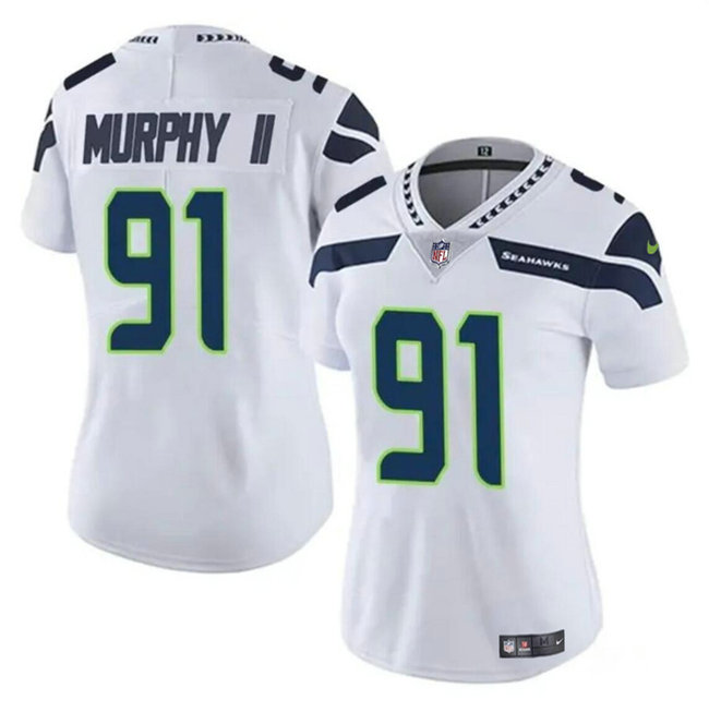 Women's Seattle Seahawks #91 Byron Murphy II 2024 Draft White Vapor Limited Stitched Football Jersey