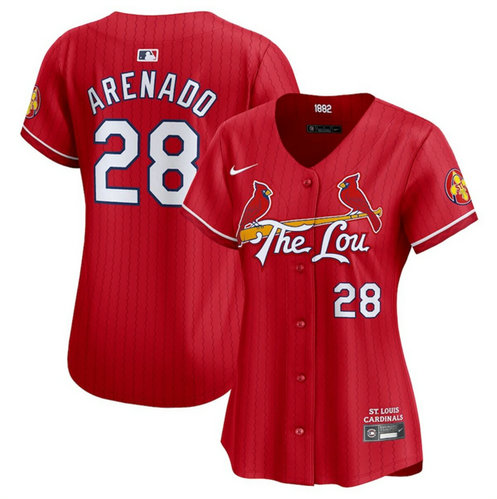 Women's St. Louis Cardinals #28 Nolan Arenado Red 2024 City Connect Limited Stitched Baseball Jersey
