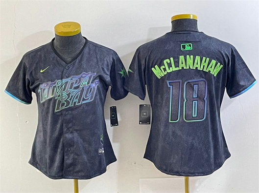 Women's Tampa Bay Rays #18 Shane McClanahan Charcoal 2024 City Connect Limited Stitched Baseball Jersey