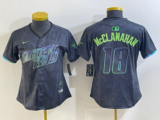 Women's Tampa Bay Rays #18 Shane McClanahan Charcoal 2024 City Connect Limited jerseys 3