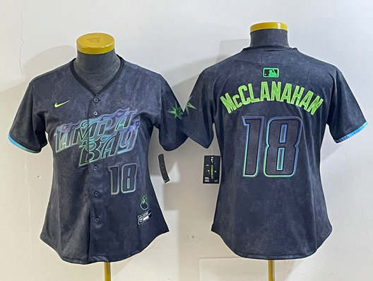 Women's Tampa Bay Rays #18 Shane McClanahan Charcoal 2024 City Connect Limited jerseys 4