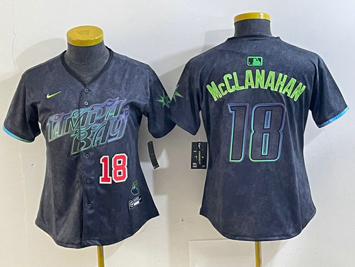Women's Tampa Bay Rays #18 Shane McClanahan Charcoal 2024 City Connect Limited jerseys 5