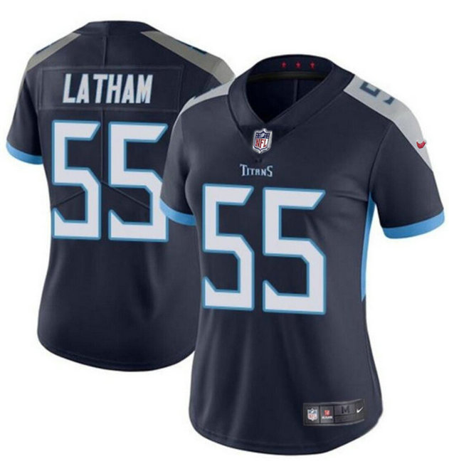 Women's Tennessee Titans #55 JC Latham Navy 2024 Draft Vapor Stitched Football Jersey