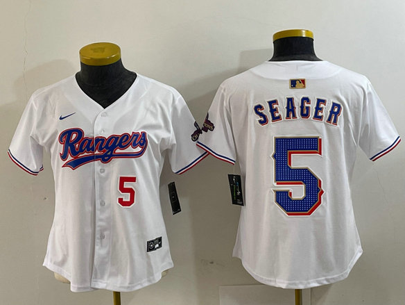 Women's Texas Rangers #5 Corey Seager White Gold Stitched Baseball Jersey(Run Small) 3