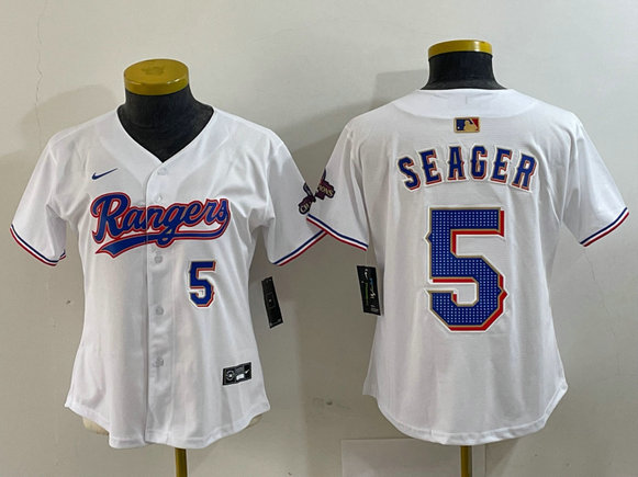 Women's Texas Rangers #5 Corey Seager White Gold Stitched Baseball Jersey(Run Small) 6