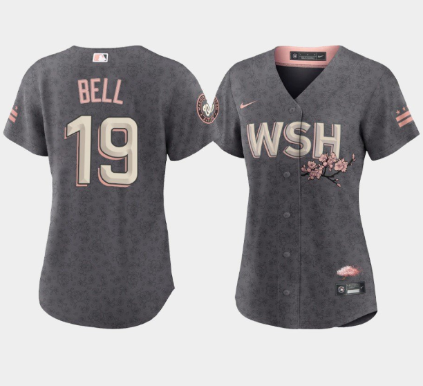 Women's Washington Nationals #19 Josh Bell 2022 Grey City Connect Cherry Blossom Stitched Jersey