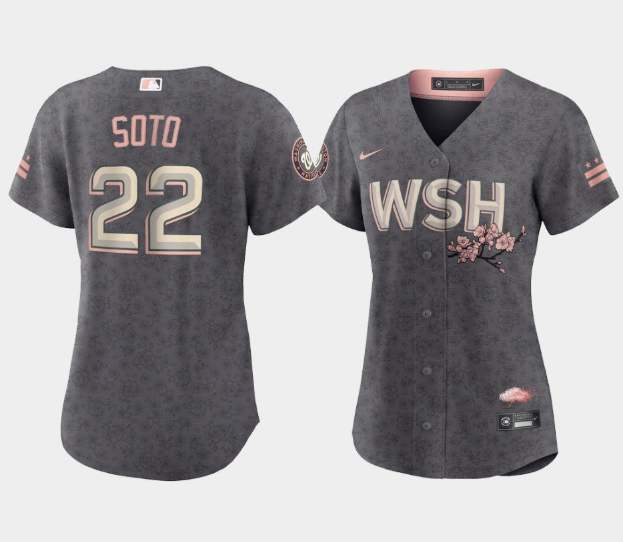 Women's Washington Nationals #22 Juan Soto 2022 Grey City Connect Cherry Blossom Stitched Jersey