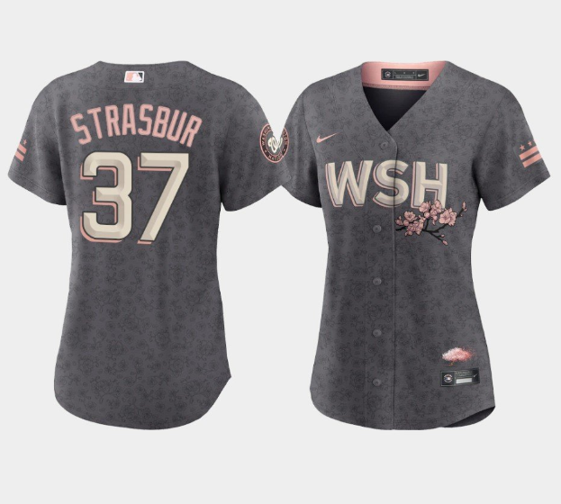 Women's Washington Nationals #37 Stephen Strasburg 2022 Grey City Connect Cherry Blossom Stitched Jersey