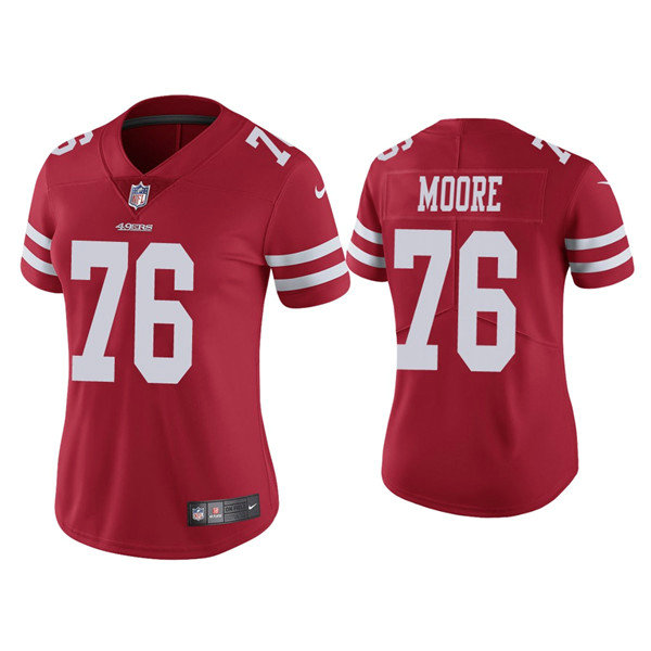 Women 49ers #76 Jaylon Moore Red Jersey