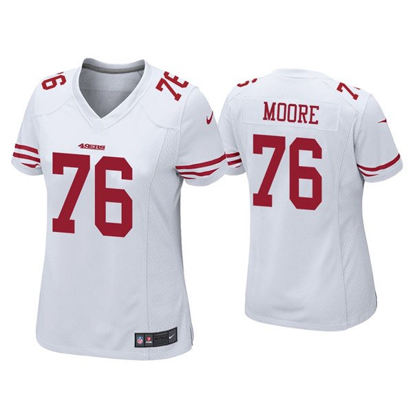 Women 49ers #76 Jaylon Moore White Jersey