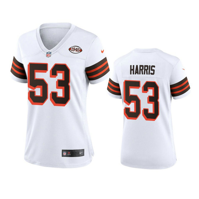 Women Browns #53 Nick Harris Nike 1946 Collection Alternate Game Limited NFL Jersey - White