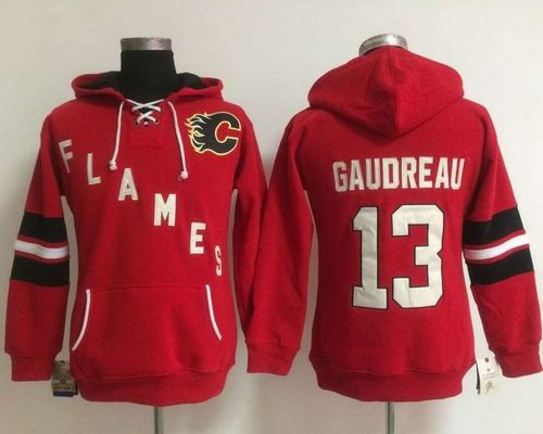 Women Calgary Flames 13 Johnny Gaudreau Red Old Time Heidi NHL Hoodie