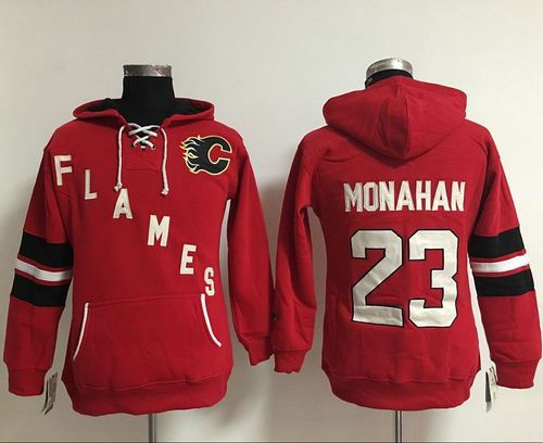 Women Calgary Flames 23 Sean Monahan Red Old Time Heidi NHL Hoodie