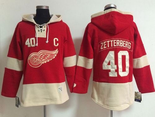 Women Detroit Red Wings 40 Henrik Zetterberg Red Old Time Lacer NHL Hoodie