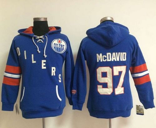 Women Edmonton Oilers 97 Connor McDavid Light Blue Old Time Heidi NHL Hoodie