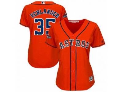 Women Houston Astros #35 Justin Verlander Orange 2017 World Series Champions Cool Base MLB Jersey