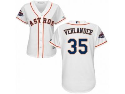 Women Houston Astros #35 Justin Verlander White Home 2017 World Series Champions Cool Base MLB Jersey