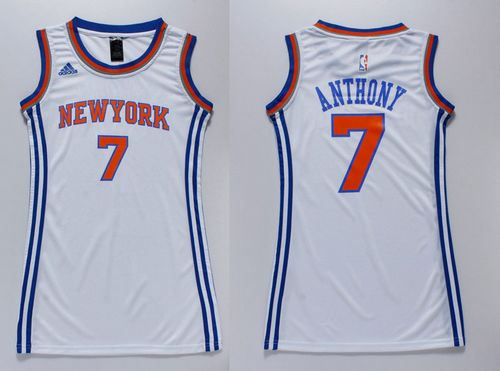 Women Knicks 7 Carmelo Anthony White Dress NBA Jersey